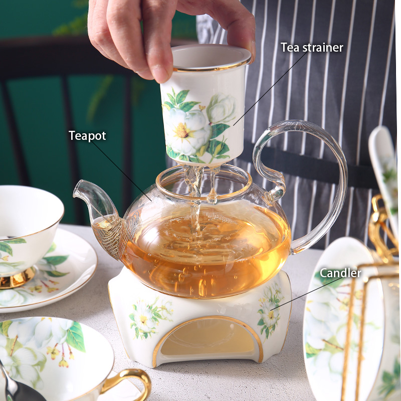 Camellia Bone China Tea Set Br - Korean Tea Set review and price