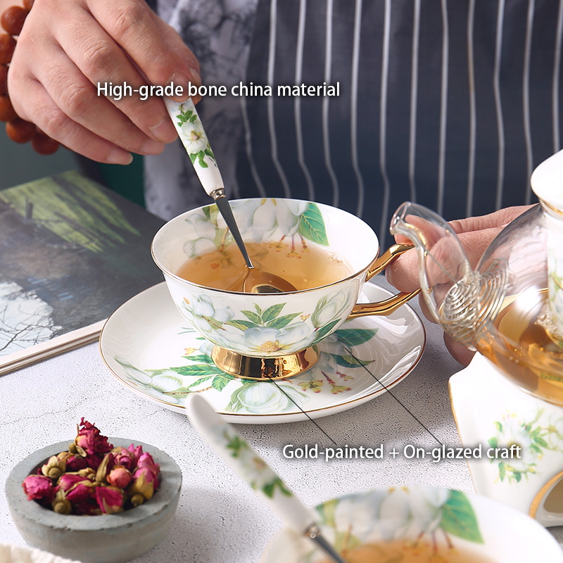 Camellia Bone China Tea Set Br - Korean Tea Set review and price