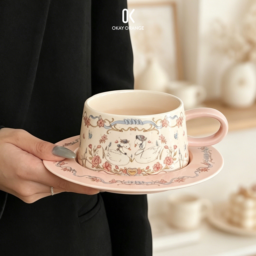 Vintage Pink Swan Ceramic Coff - Korean Tea Set review and price